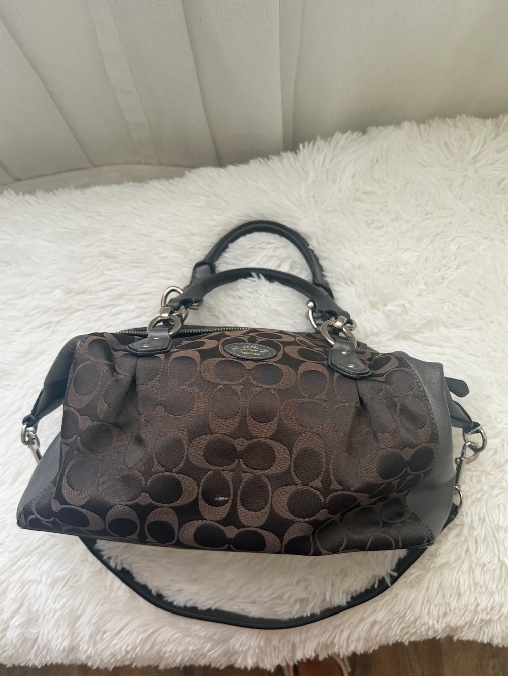 Coach Brown Signature Logo Satchel with Black Trim